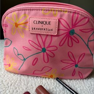 Clinique x Drawbertson Pink Floral Cosmetic Bag Bundle